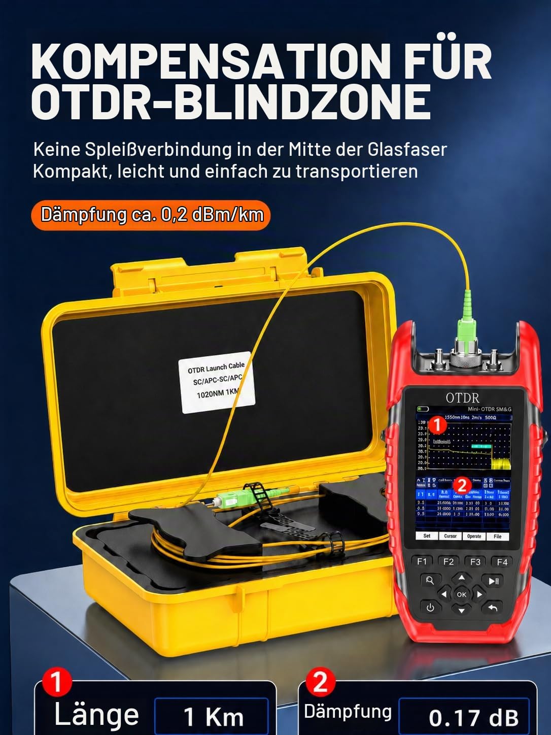 OTDR Launch Cable Box, Glasfaserkabel Verlängerung SC/APC auf SC/APC Simplex Singlemode 9/125, FTTH LWL Patchkabel 1000M Verlängerungskabel OTDR, Gelb