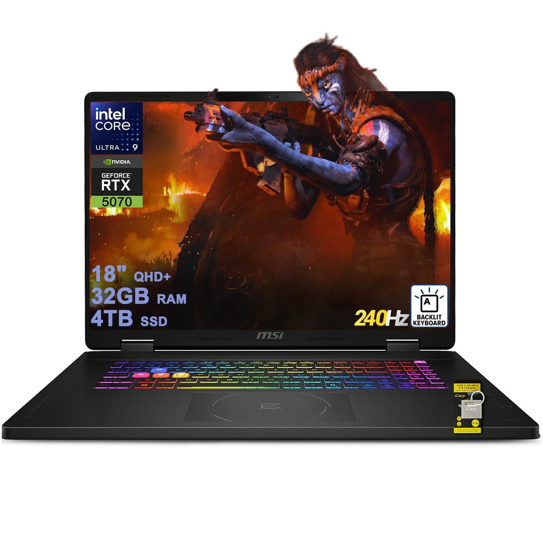MSI Crosshair 18 HX AI Gaming Laptop 18" QHD+ 240Hz (100% DCI-P3) Intel 24-core Ultra 9 275HX (>i9-14900HX) 32GB DDR5 4TB SSD GeForce RTX 5070 (fino a 798 AI TOPS) RGB retroilluminato Thunderbolt