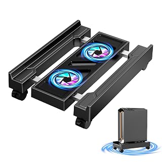 Adjustable Computer Tower Stand with Cooling Fan, Mobile CPU Holder with 4 Rolling Casters, Under Desk CPU Bracket PC Floor Cart PC Riser for Office, Home and Classroom. (Fan version) - Amazon product rated Grade A