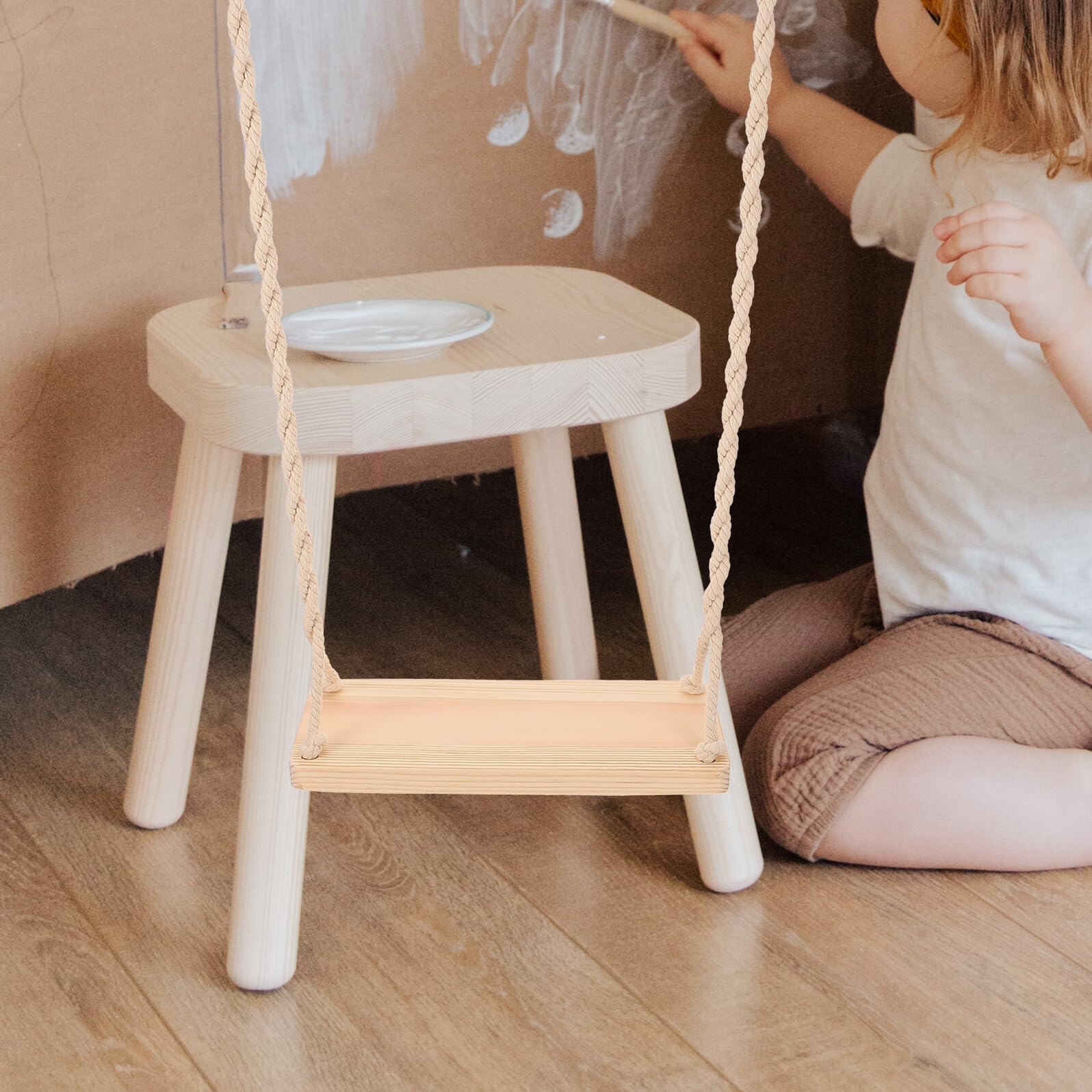 Columpio de Madera Artesanal para Fotografía y Ambientación del Hogar, Accesorio Resistente Diseño Natural Adecuado para Sesiones Fotográficas