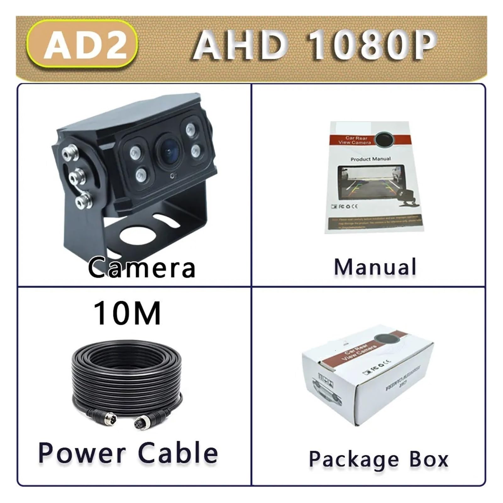 Cámara Aparcamiento Cámara De Visión Trasera para Camión Autobús Remolque Camionetas Marcha Atrás 4LED IR Visión Nocturna HD 170 ° AHD 1080P Vista Trasera Camara Marcha Atras(AHD 1080P 10M)