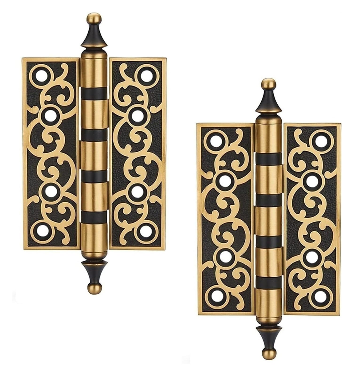 Pzoferlin Black Gold Door Hinge Brass European Style Carved Flat Door Hinges, Silent Bearing, 4Mm, 2 Pack, Multicolor, 4/5 Inch(,4Inch)