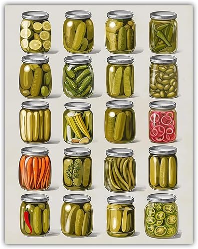 Impresión artística de verduras en escabeche, decoración retro de cocina de 18 x 24 pulgadas, póster sin marco para cocina, comedor, restaurante y