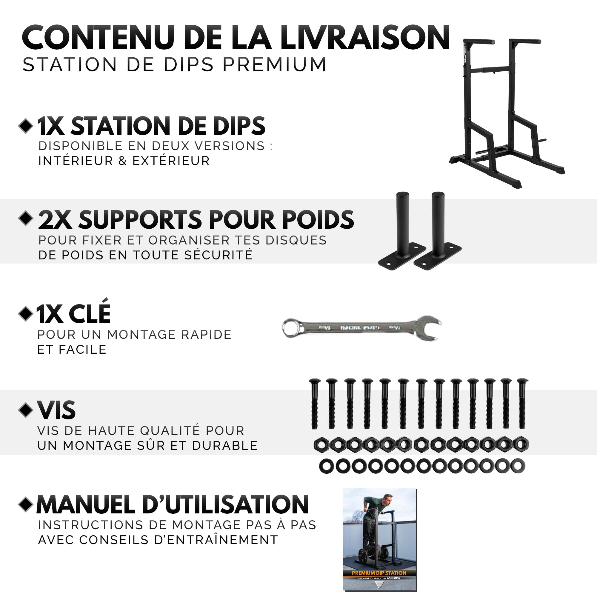 GORNATION Barres Dips, Station de Dips, Barres Parallèles en Acier pour Calisthenics, Équipement de Street Workout & Fitness avec réglage et Pieds antidérapants,