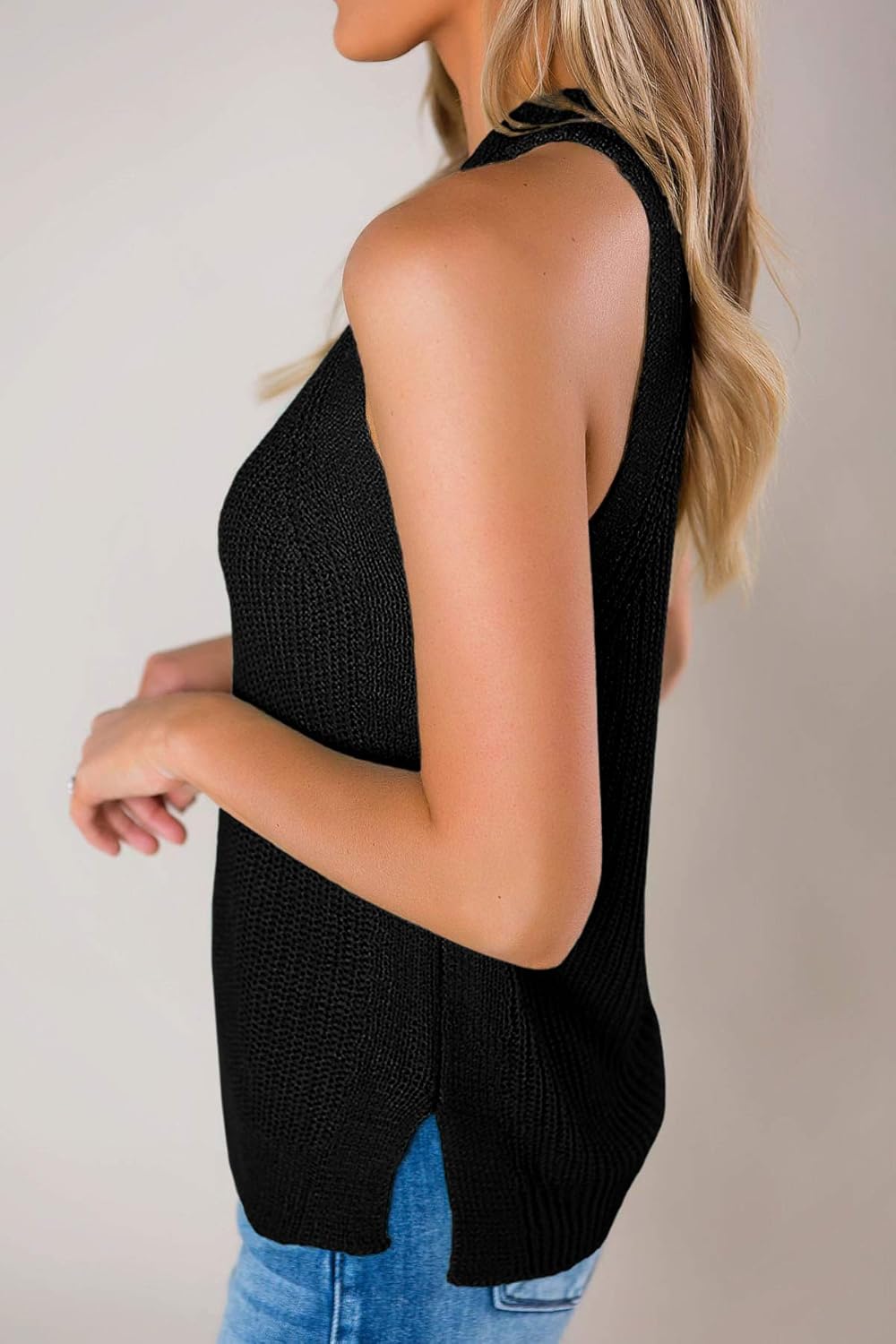 Imily Bela Women's Summer Halter Tank Tops Sleeveless Casual Racerback Loose Shirts Knit Cami Sweater Vest - Image 2