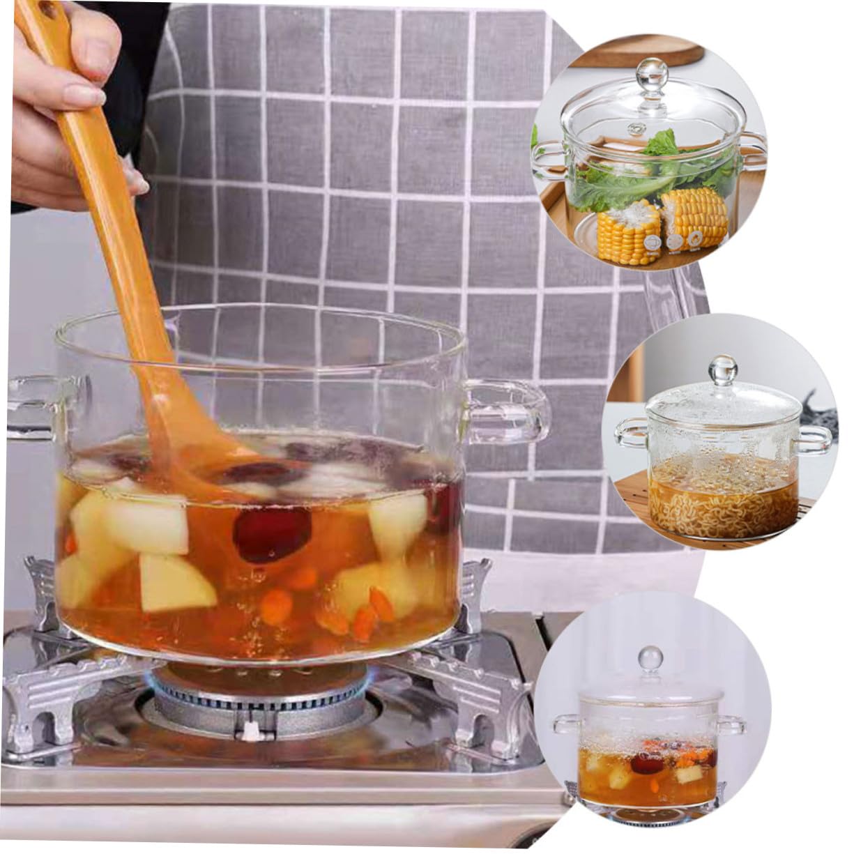 2 Stück Hitzebeständiger Glas Kochtopf mit Deckel Große Transparente Pfanne für Langsames Schmoren Suppen Nudelgerichte für Zuhause und Babyernährung