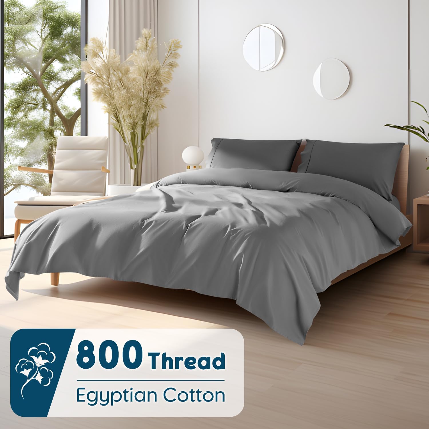 sonoro kate 100% egyptian cotton sheets - 800 thread count, 5-star hotel sateen weave bed sheets, cooling, soft & breathable bed sheets set, fits 16" deep pocket - 4 pc (grey,queen) grey queen