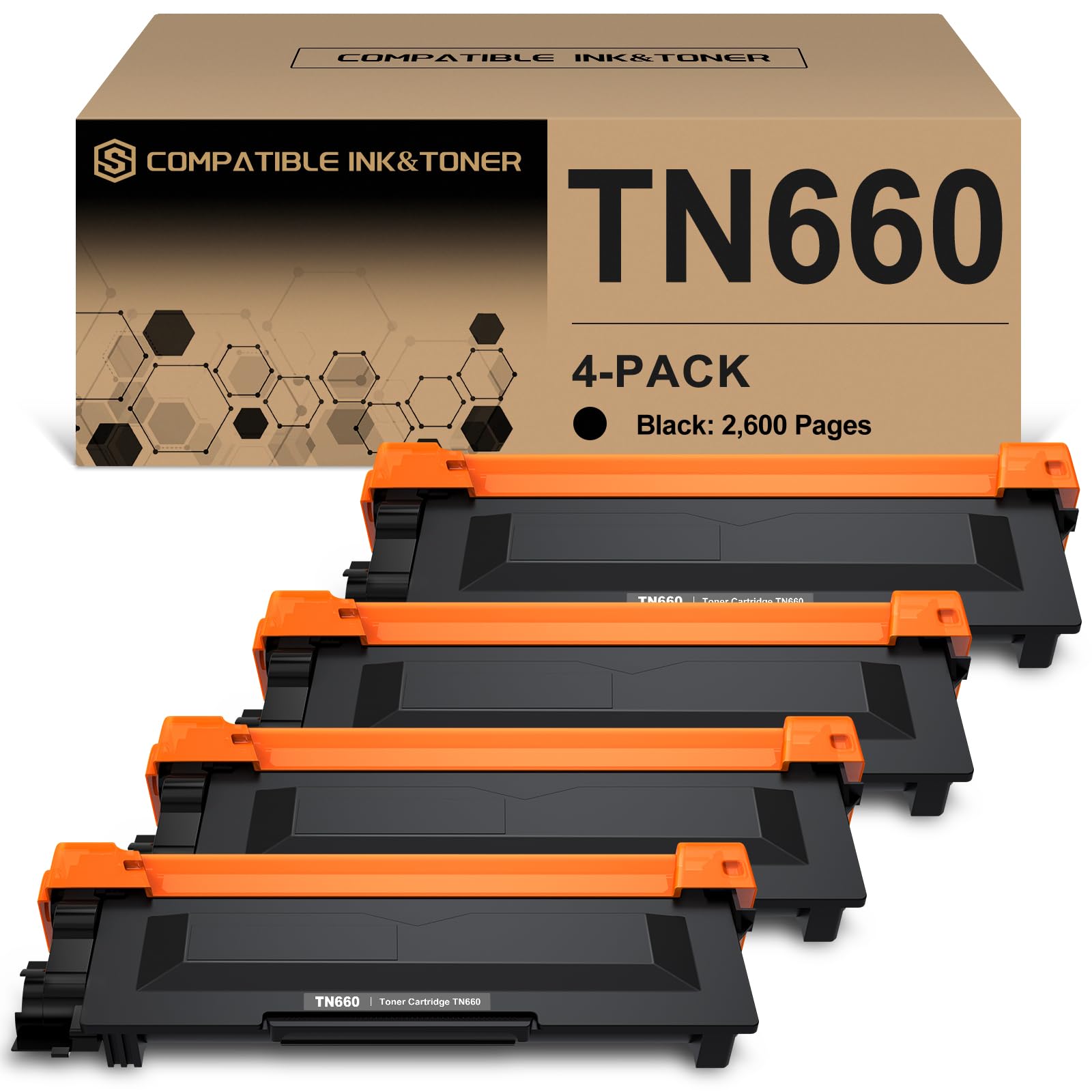 TN660 Toner Replacement for Brother TN660 Toner Cartridge 4Pack High Yield