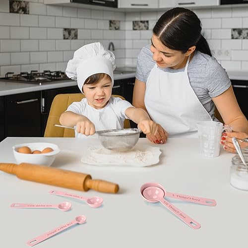 Miniatura 5 de Muchtolove Juego de 5 cucharas medidoras de acero inoxidable, tazas medidoras de metal y cucharas para líquidos, alimentos, cocina, hornear (rosa)