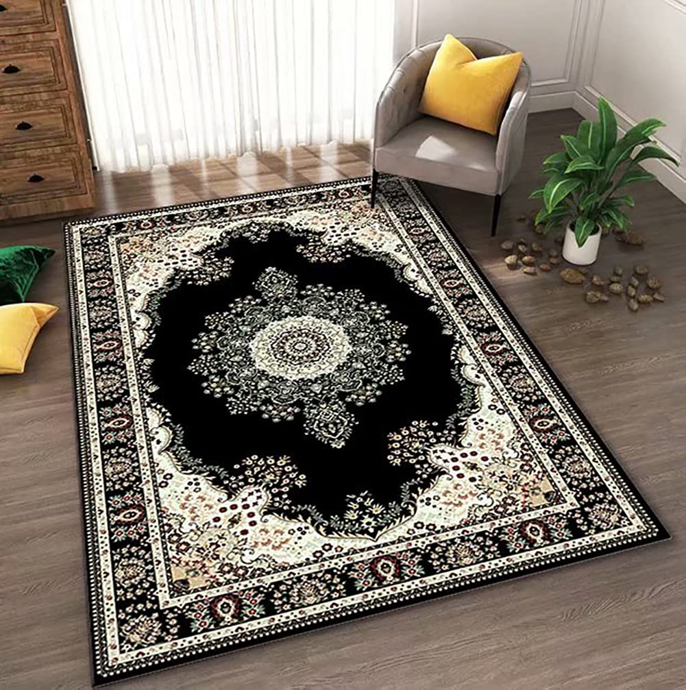 Tapis antidérapant poils longs vintage style nordique pour sécuriser le salon et l'entrée