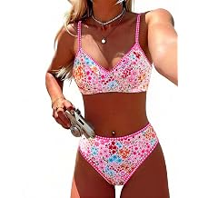 XUNYU Women High Waisted Bikini Sets Push Up Tummy Control Swimsuits Floral