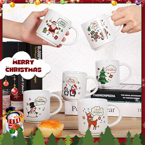 Miniatura 3 de Yungyan 10 tazas de cerámica de Navidad de 9 onzas, tazas de café de Navidad, escenas de nieve, renos, tazas reutilizables de vacaciones a granel