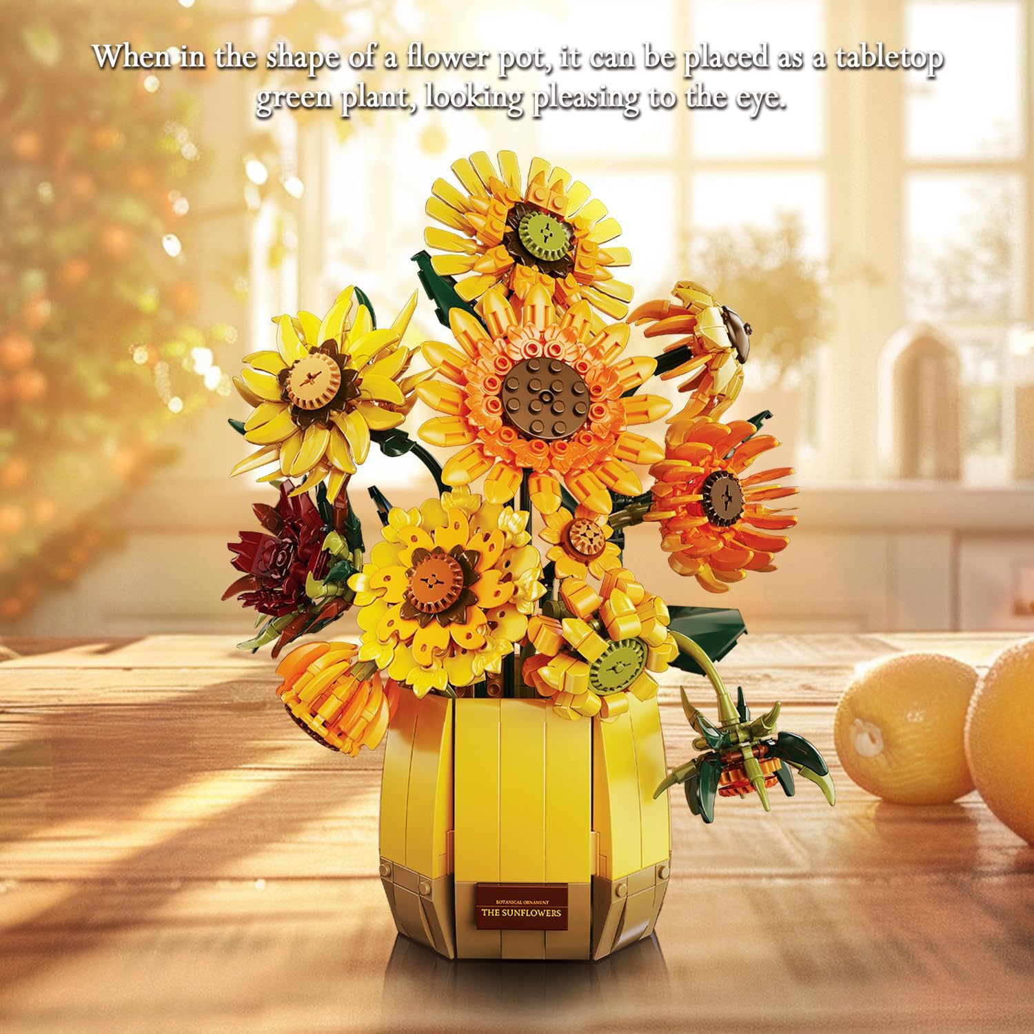 Sosuy Set Costruzioni Girasole, Quadro Floreale da Parete 2-in-1 con Cornice, Decorazione Casa, Gioco STEM per Donne Adulte Ragazze, Regalo Compleanno Donna 1011+ Pezzi