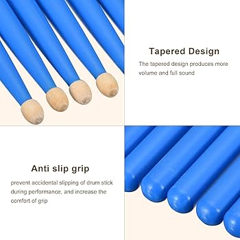 Sourcing Map 3 Pairs Maple Wood Drumstick Anti Slip Handle Grips 5A Blue Classic Drum Stick Wood Tip For Drumming Musical Instrument Percussion