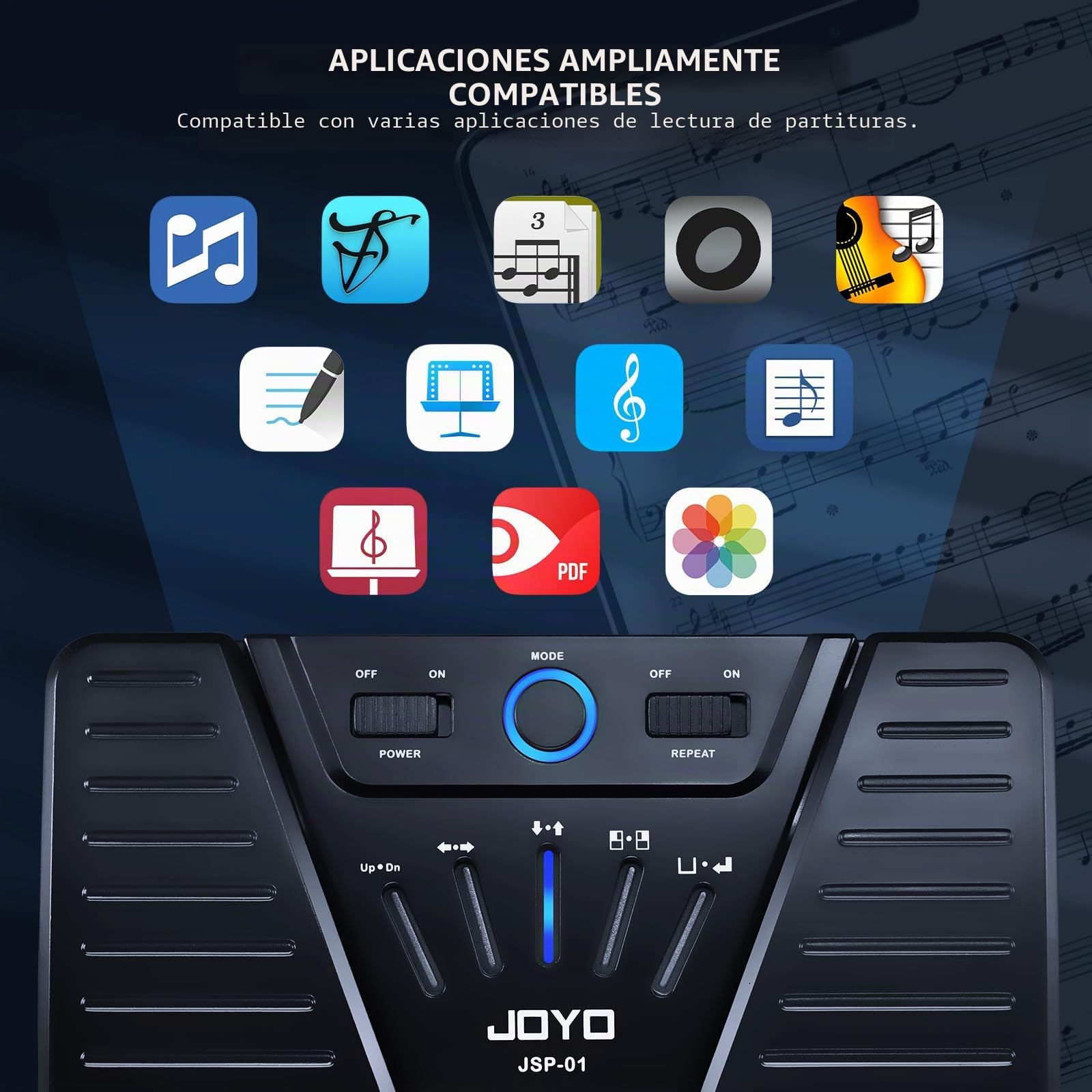 JOYO Pedal de giro de página con Bluetooth, recargable, inalámbrico, pedal de giro de página, controlador de lectura de partituras para tabletas, teléfonos, iPad (SP-01)