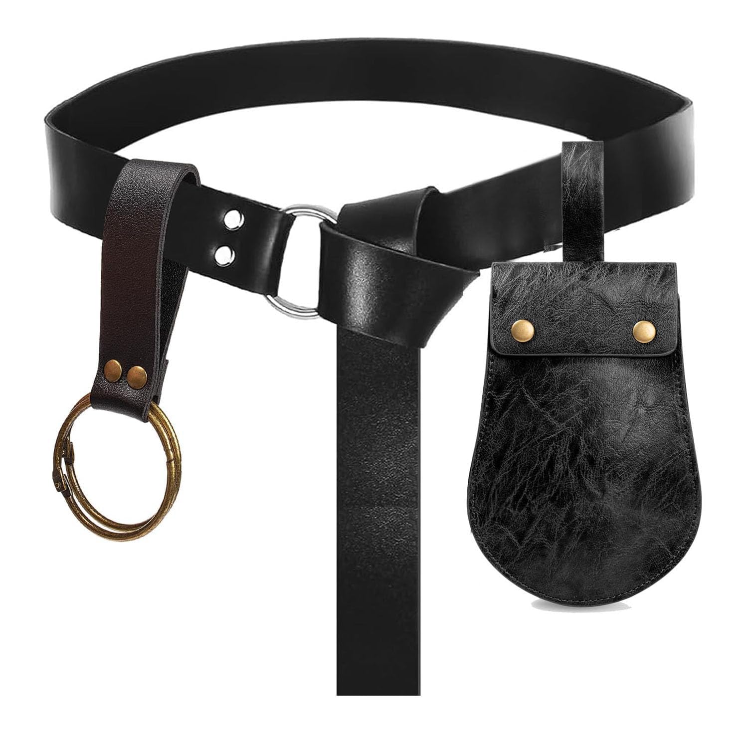 3 Pcs Halloween Renaissance Belt Pouch Coin Purse Phone Holder Skirt Hikes Medieval Viking Pirate Leather Belt Costume Sets, Half-Balck