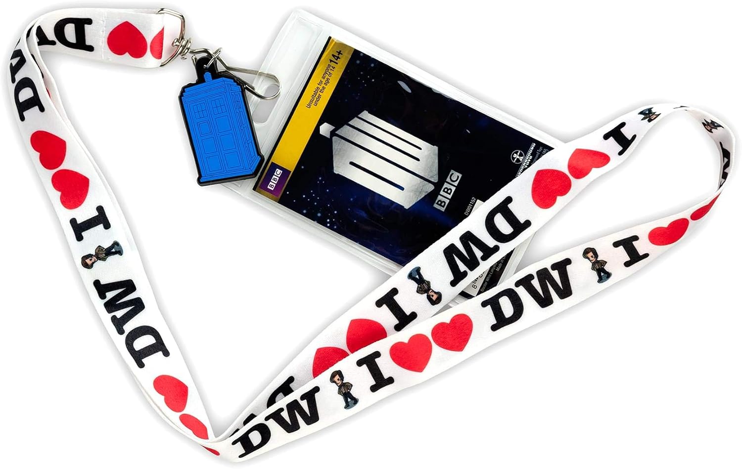 Doctor Who Lanyard - I Heart DW with 2D Tardis Charm - Cute ID Badge Holder, Keychain, Key Ring, Card Holder Necklace - Cool Collectible Workplace Accessories for Teacher, Nurse, Office, School Tags