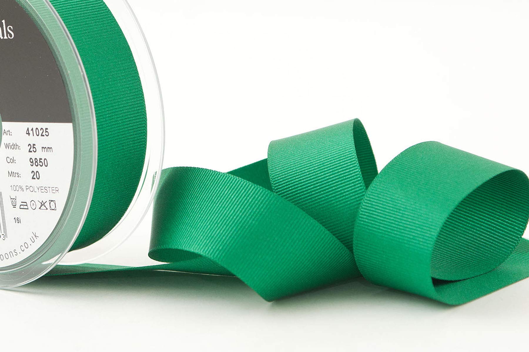 Berisfords Grosgrain, Polyester, Emerald, 10.4 x 10.4 x 2.9 cm, 25mm - Image 2