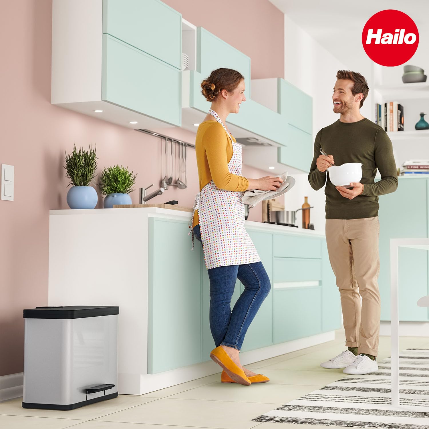 Hailo Öko trio Plus L Tret-Mülltrenner - freistehender 3 x 9 Liter Dreifachmülleimer aus Edelstahl - Mülltrennsystem mit soft close Deckel - 3-fach Abfalltrenner für die Küche | Trio Plus L, Volumen 3 x 9 l, Edelstahl
