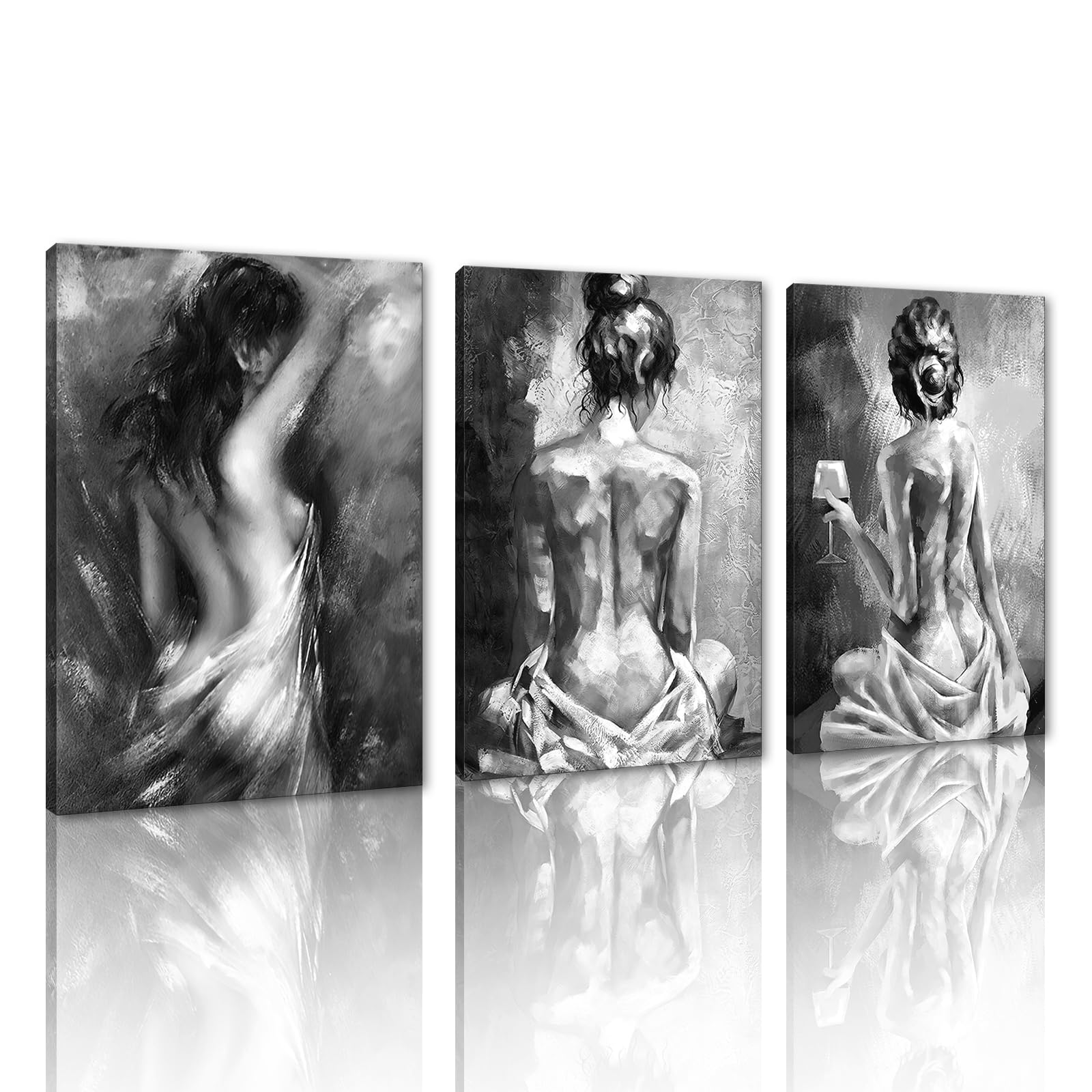 Lienzo decorativo para pared con diseño de mujer en blanco y negro, pintura sexy para parejas, obras de arte para dormitorio, baño, lavandería, decoración enmarcada lista para colgar, 20 x 28