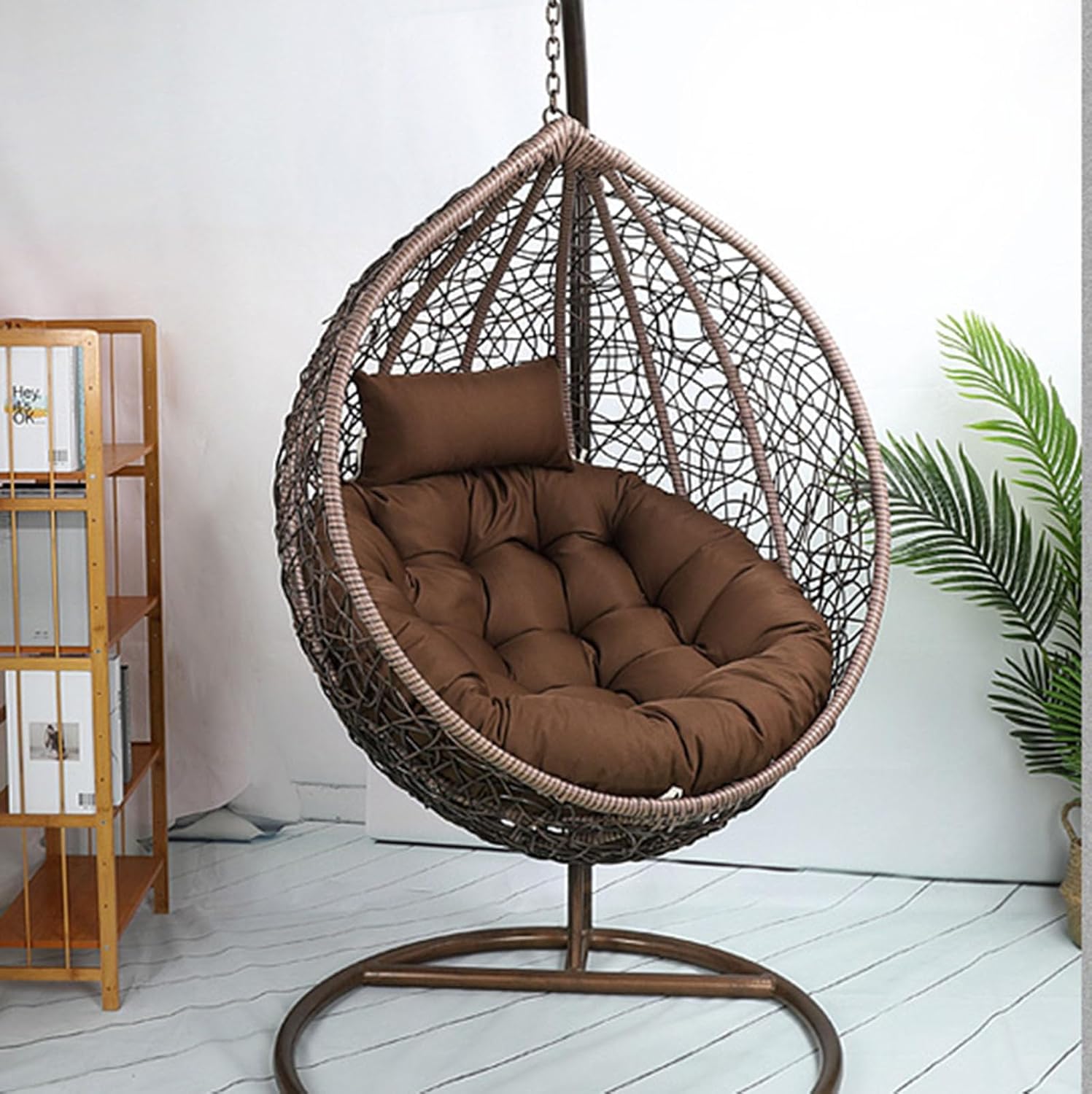ZTGL Hammock Swing Chair Cushion, Hanging Basket Seat Cushion with Headrest, Soft Hanging Egg Chair Back Cushions Pads, with Ties, with Zipper, for Indoor Outdoor Garden,Flower u,Diameter 105cm