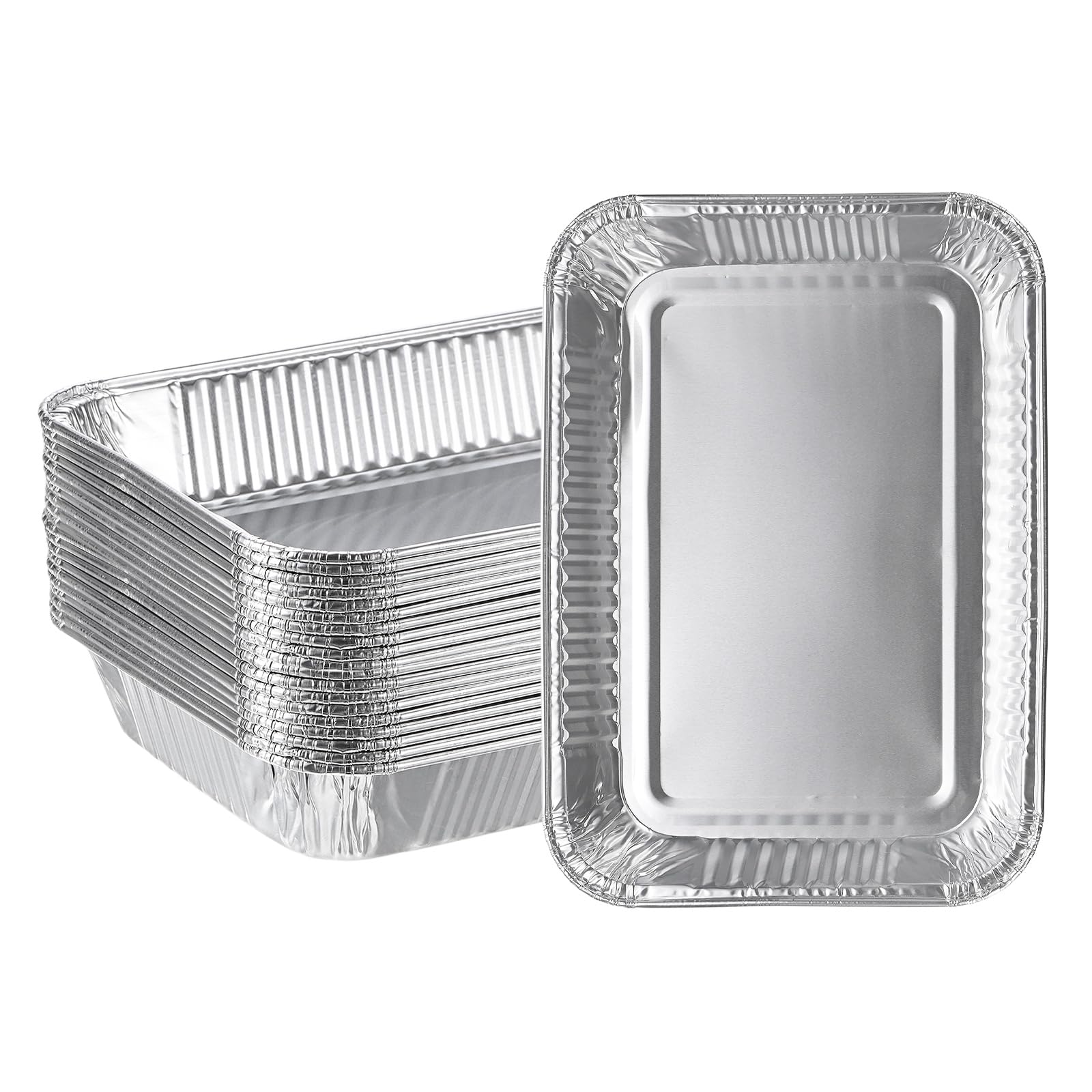 M METERXITY 20-Pack Grill Drip Pans, 8.2 x 6 x 1.3 Inch Disposable Aluminium Foil Grease Trays for 6415 Grills/BBQ Accessories, Grill Grease Pan Liners [Silver Tone]