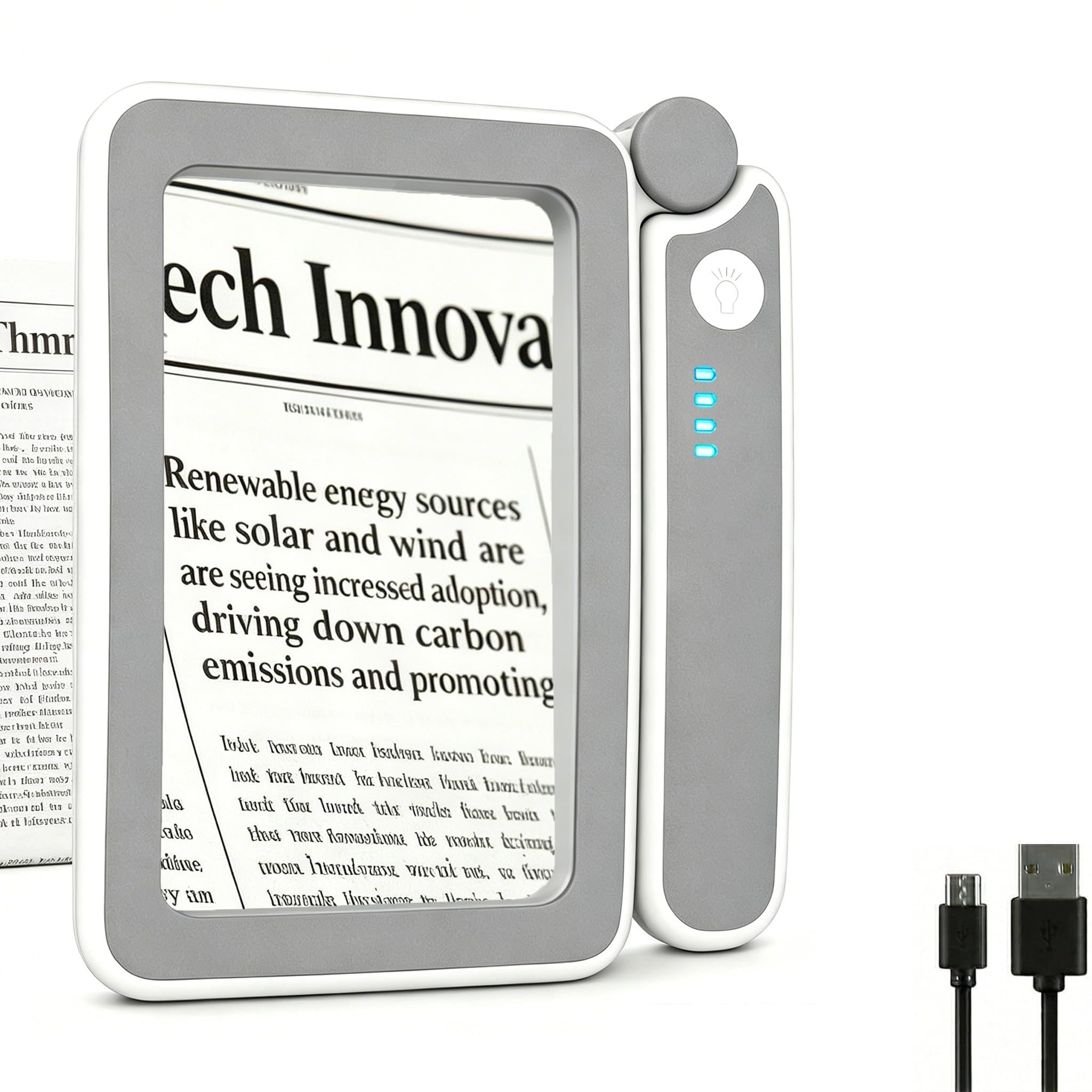 4X Rechargeable LED Page Magnifier with Anti-Glare Lens, Dimmable, Color Light Modes, Folding Handheld, for Reading Small Prints, Low Vision Senior