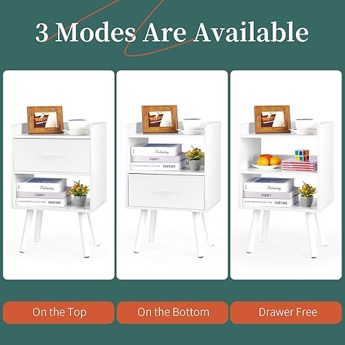 Miniatura 6 de Yoobure Mesita de noche moderna con cajón, mesitas de noche, mesitas de noche de mediados de siglo con estante de almacenamiento abierto, mesita de