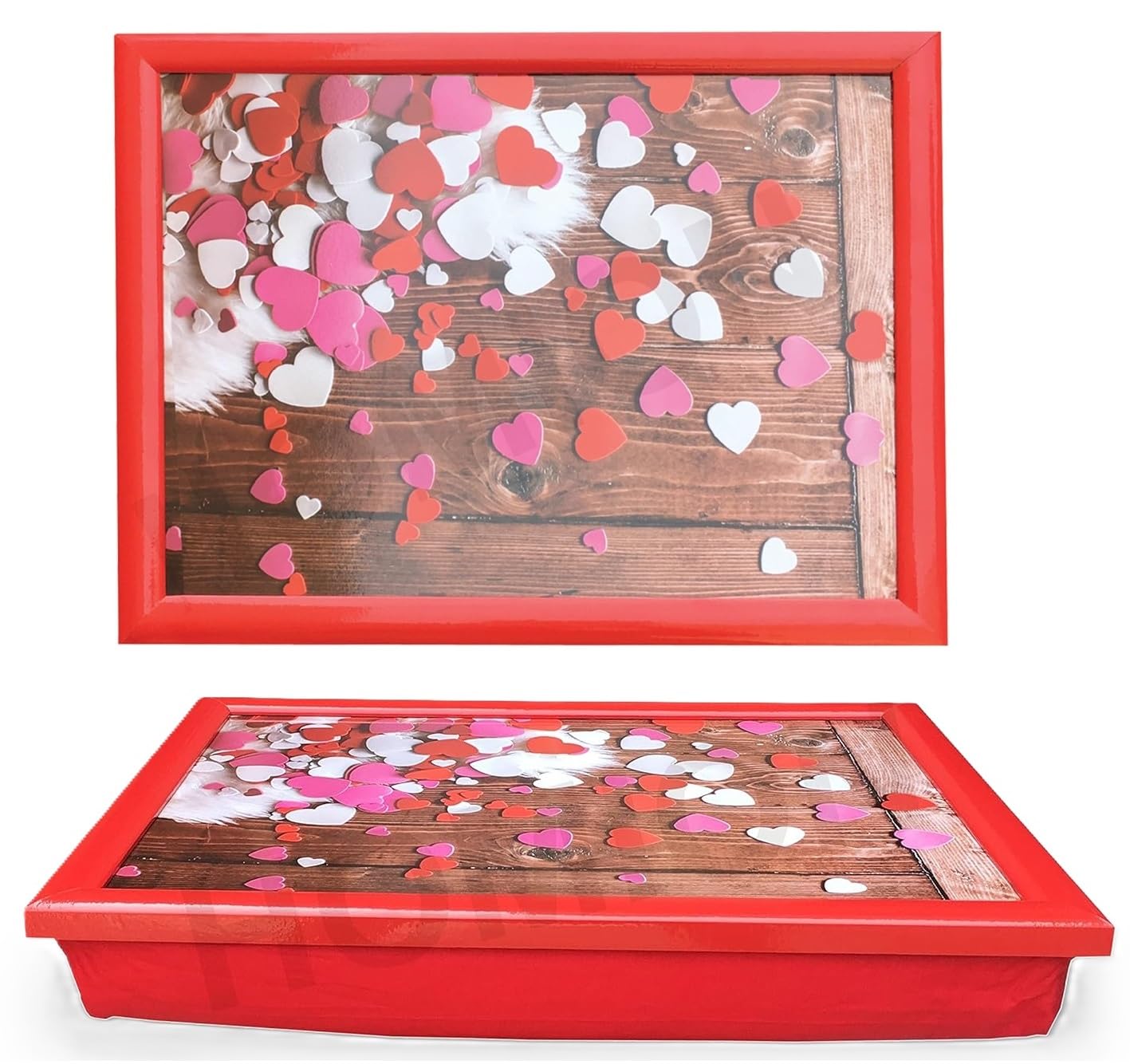Homion Red Cushioned Bean Bag Laptray Home Laptop Tray Drinks Food Breakfast Lap Tray (Hearts Design)