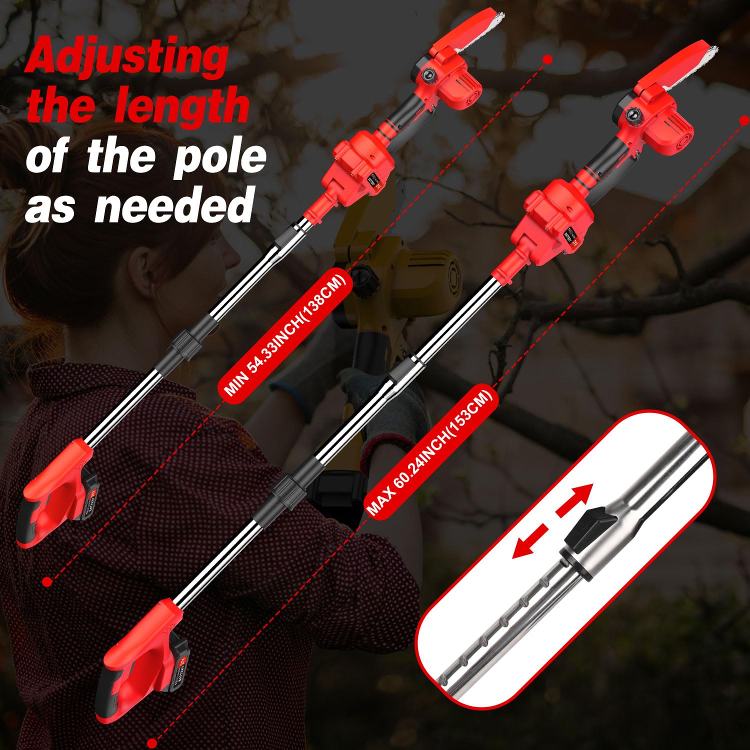 Tree Cutter 2-in-1 Cordless Pole Saw & Mini Chainsaw 10ft Extension Rod Tree Trimming Hedge Trimmer
