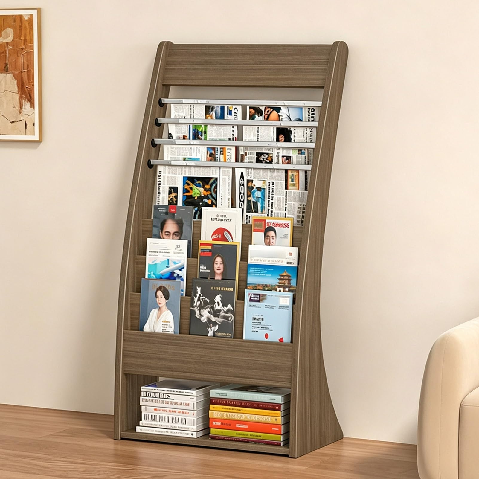 TRAGLO Wooden Magazine Racks Floor Newspaper Display Stand Brochure Holder