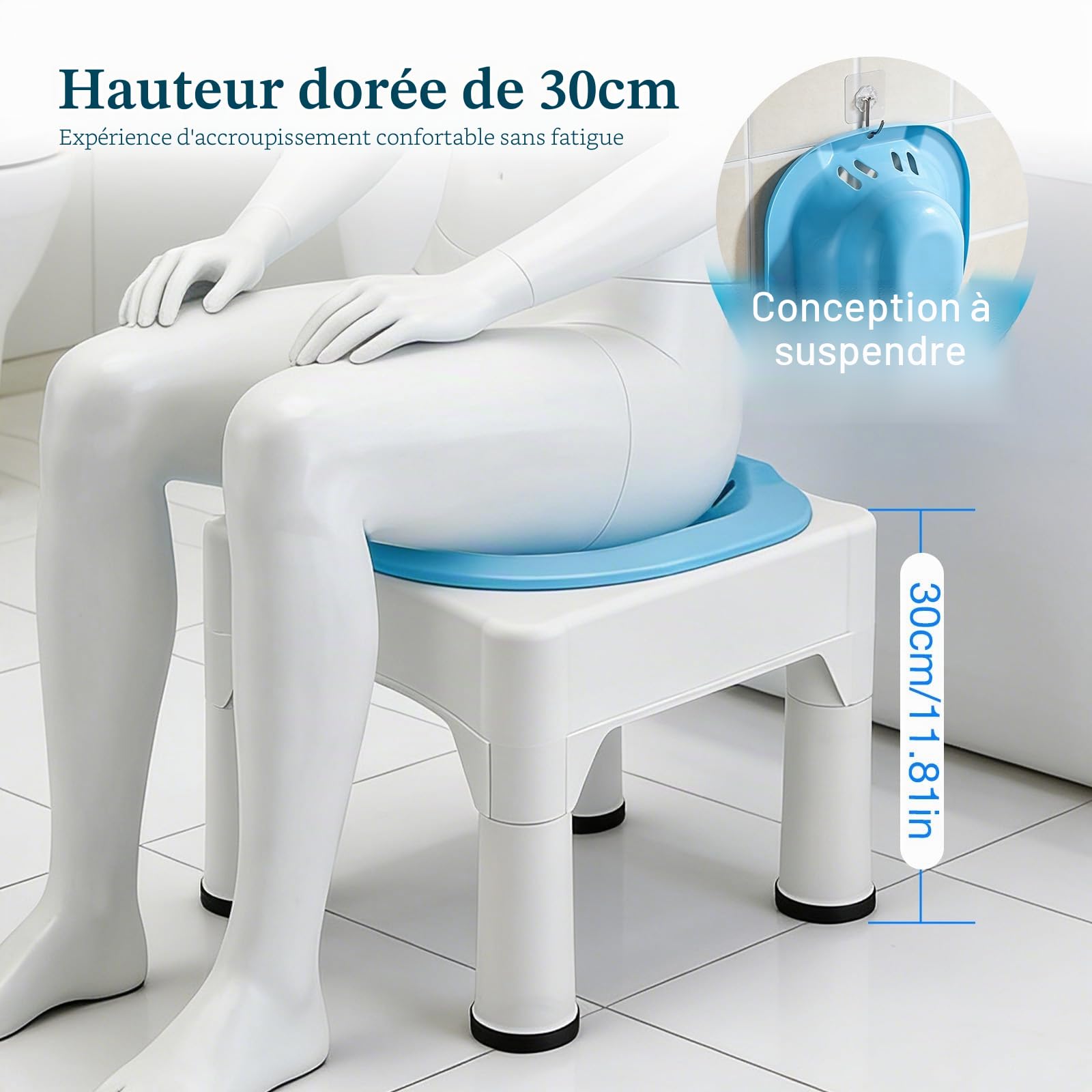 Bain de siège pour hémorroïdes – Baignoire d'assise portable adulte avec tabouret et fonction rinçage amovible, soin post-partum, compatible sel d'Epsom, pour un soulagement efficace à domicile