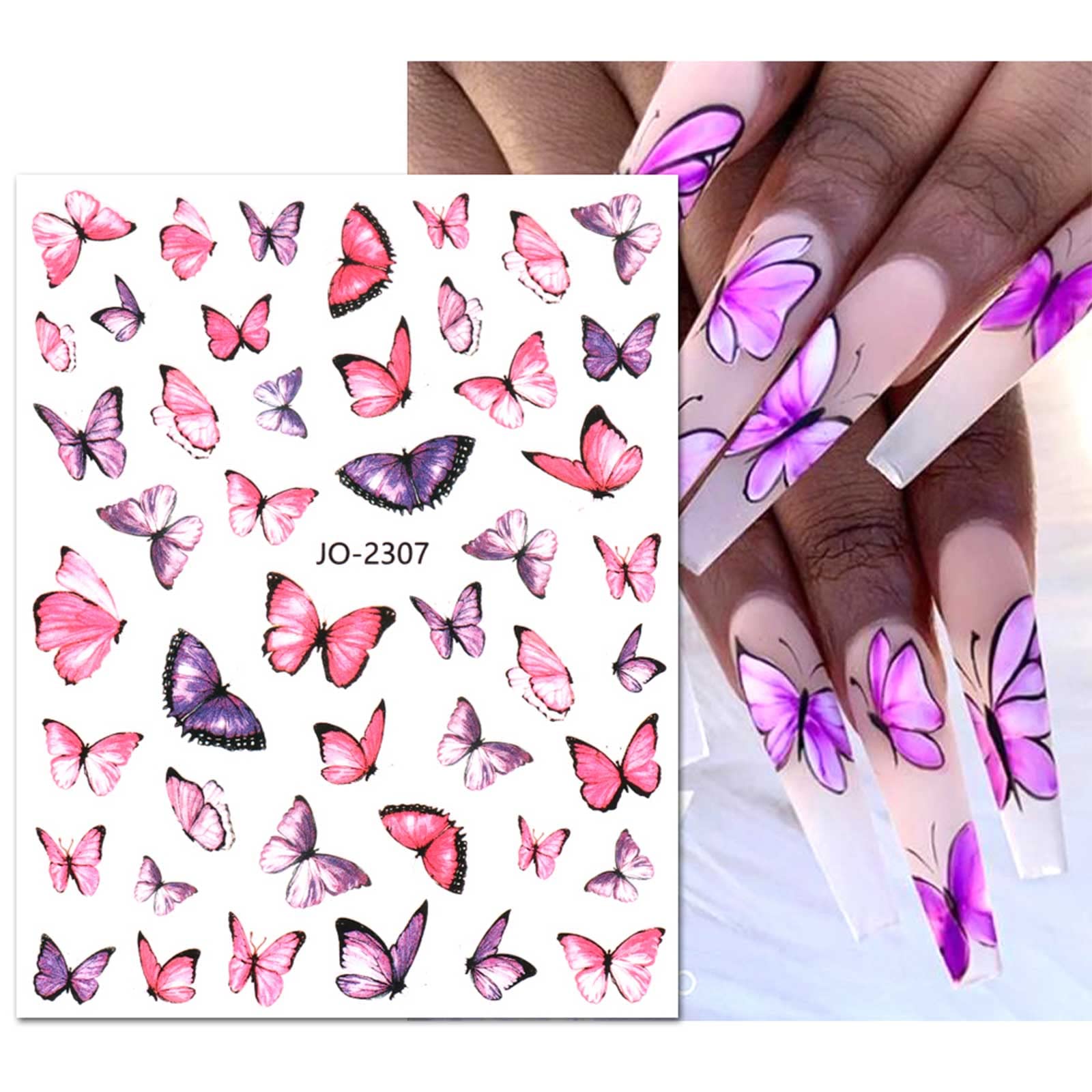 Stickers Autocollants Nail Art - Motifs Papillons Multicolores, Pour Décoration Ongles, Neuf