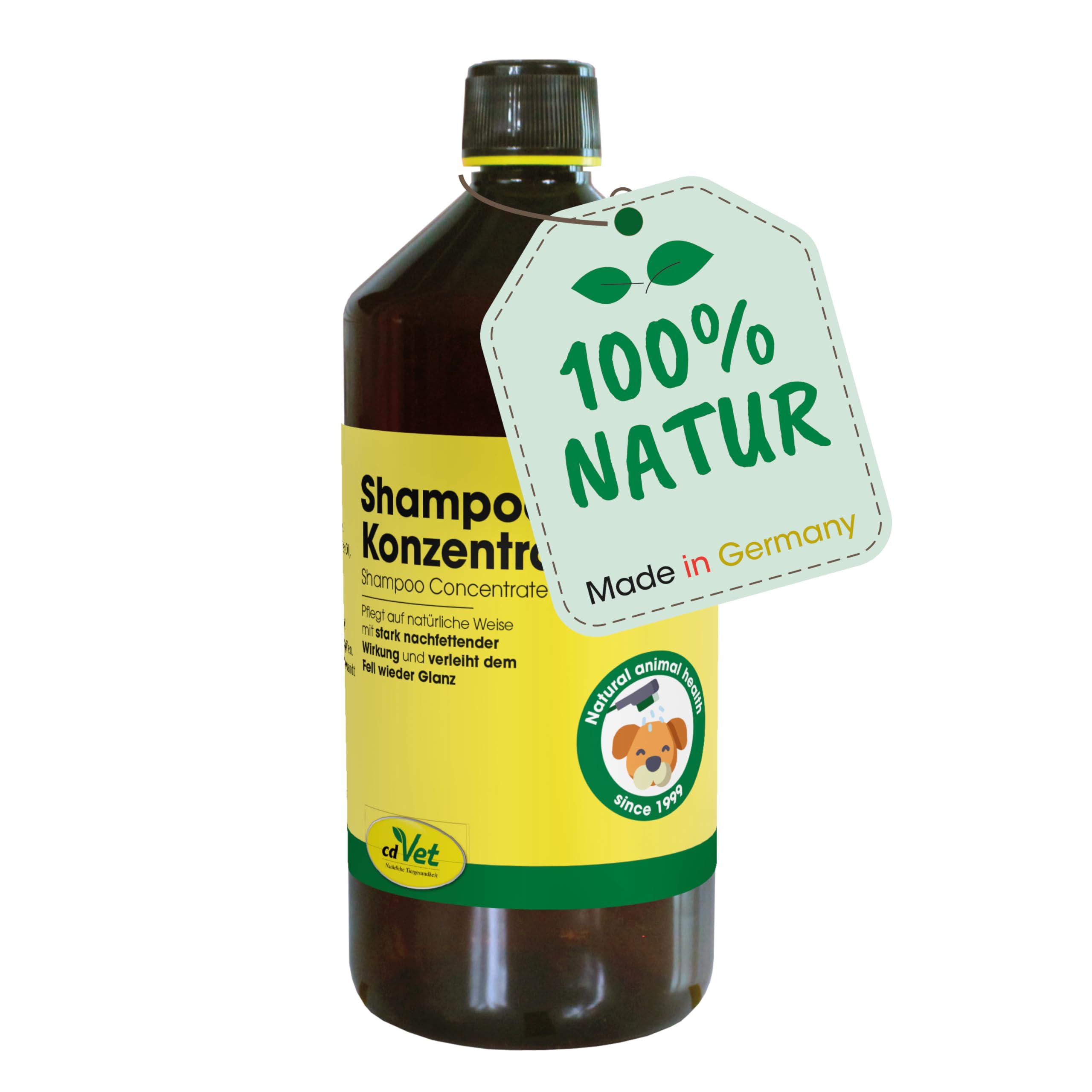 cdVet Naturprodukte Shampoo Konzentrat 1 Liter - Hund, Pferd - Pflegeshampoo - empfindliche Haut - pflegt + reinigt das Fell - beugt Schuppenbildung vor - verleiht dem Fell Glanz - nachfettend -