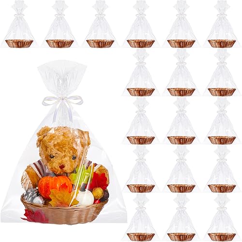 Miniatura 9 de Chengu 18 cestas de plástico de Navidad para regalos, cesta ovalada vacía con 20 bolsas transparentes, cesta vacía tejida para almacenamiento de
