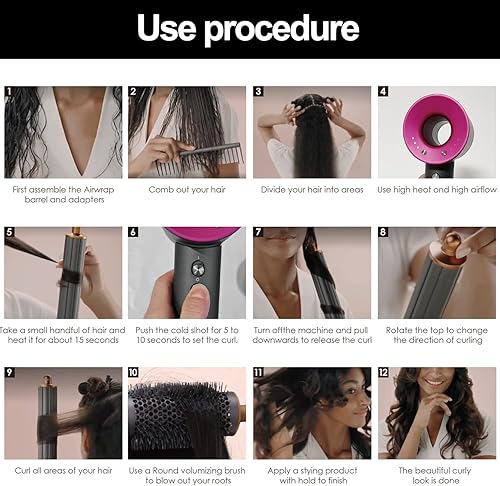 Miniatura 4 de Herramientas de peinado 3 en 1 con barriles de rizar el cabello estándar de 16 pulgadas adaptador de conversación y cepillo voluminizador redondo