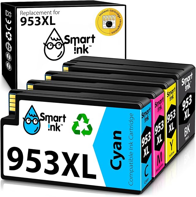 Smart Ink Compatible Ink Cartridge Replacement for HP 953XL 953 XL 4 Multipack (Black XL & C/M/Y) with Advanced Chip Technology to use with HP Officejet pro 7720 7730 7740 8710 8715 8720 8725 Printer