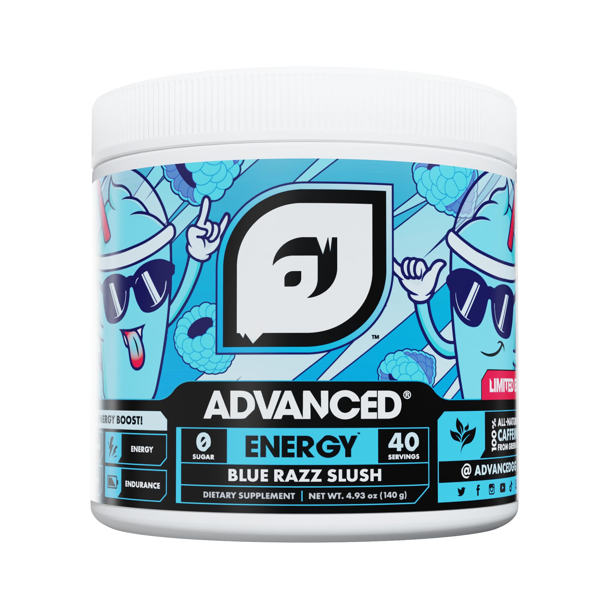 Advanced Energy - Energy Boosting Formula with Electrolytes for Hydration - L-Theanine to Combat Jitters - Sugar Free & Keto Friendly - No Maltodextrin (40 Servings) (Blue Razz Slush)