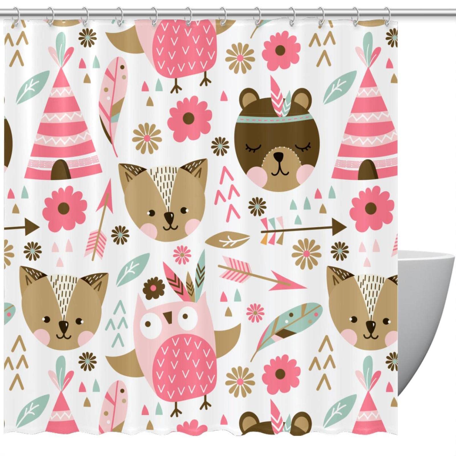 Rideau de douche animaux roses 183x183cm imperméable