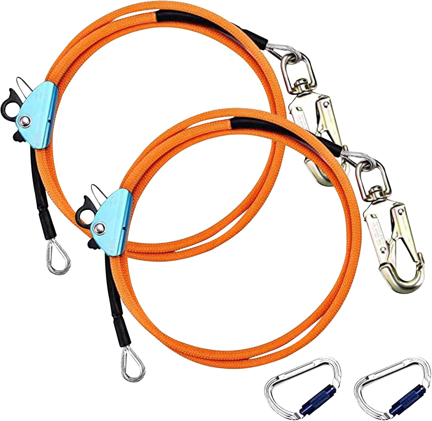 SEAAN Flipline for Climbing Trees 2 Sets, 1/2’’ x 8FT + 1/2’’ x 10FT Steel Wire Core Arborist Tree Climbing Kit Adjustable Lanyard, Better Grab, Low Stretch, Cut Resistant, Orange
