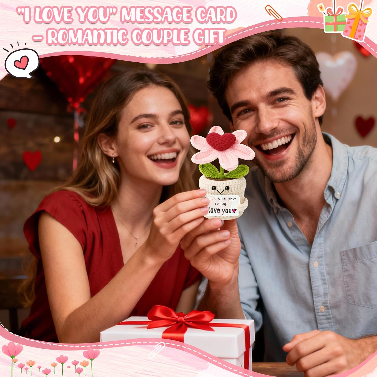 Crochet Heart Flower Valentines Day Decorations - I Love You Gifts for Her Him, Cute Birthday, Easter, Anniversary Wedding Gift for Girlfriend, Wife, Fiancee, Christmas Stocking Stuffers - Image 5