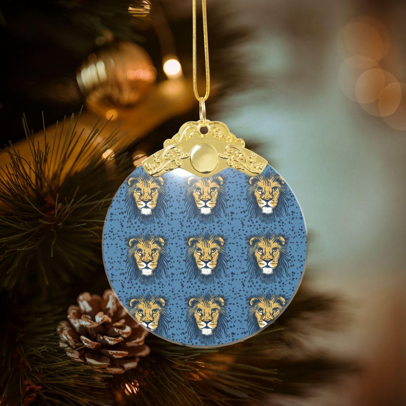 Crystal Christmas Ornaments for Christmas Tree Decoration Hanging Lion Lions Head Lion Kids Blue Ornament with Gold Ribbon Crafts Round Pendant for Keepsake Gifts Glass Xmas Decor Party Supplies