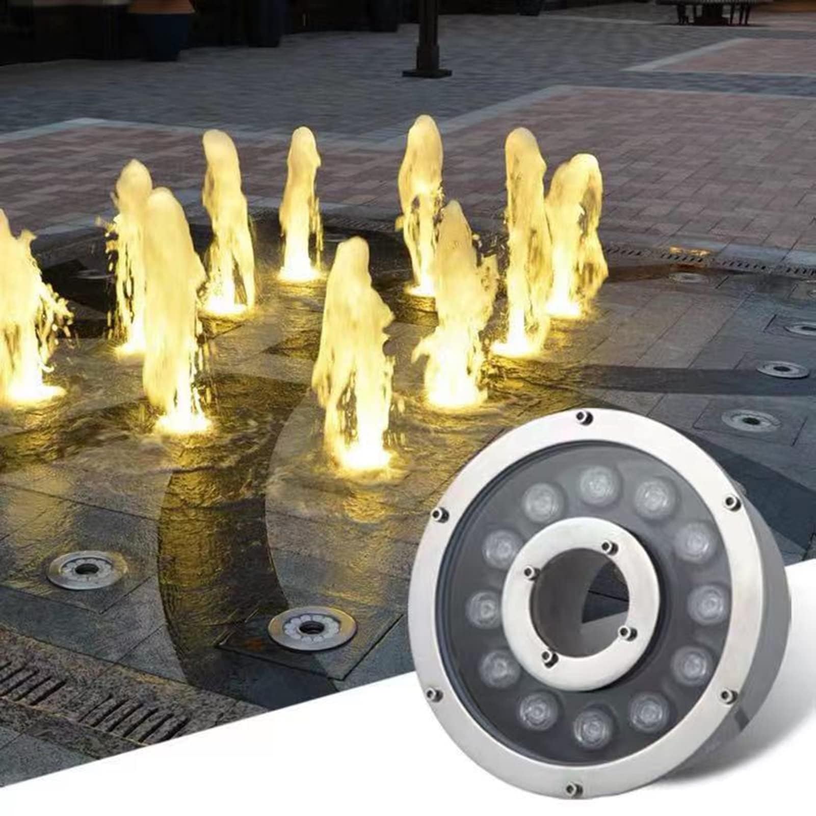 Zatapialna lampa do fontanny LED, reflektor LED do umywalki 12 V-24 V z otworem centralnym, wodoodporne oprawy krajobrazowe ze stali nierdzewnej IP68, do ogrodów (białe światło, 12 w-24v)