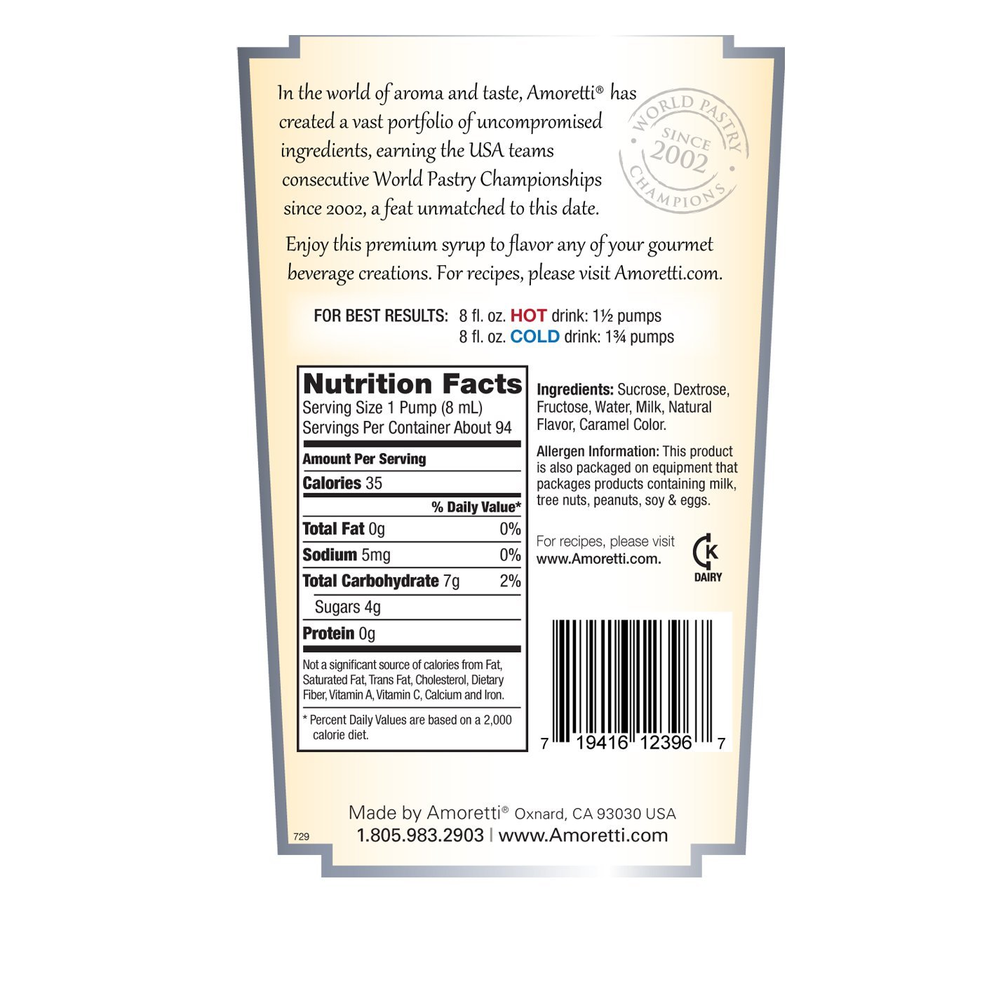 Amoretti Premium Syrup, Crema Di Butterscotch, 25.4 Ounce