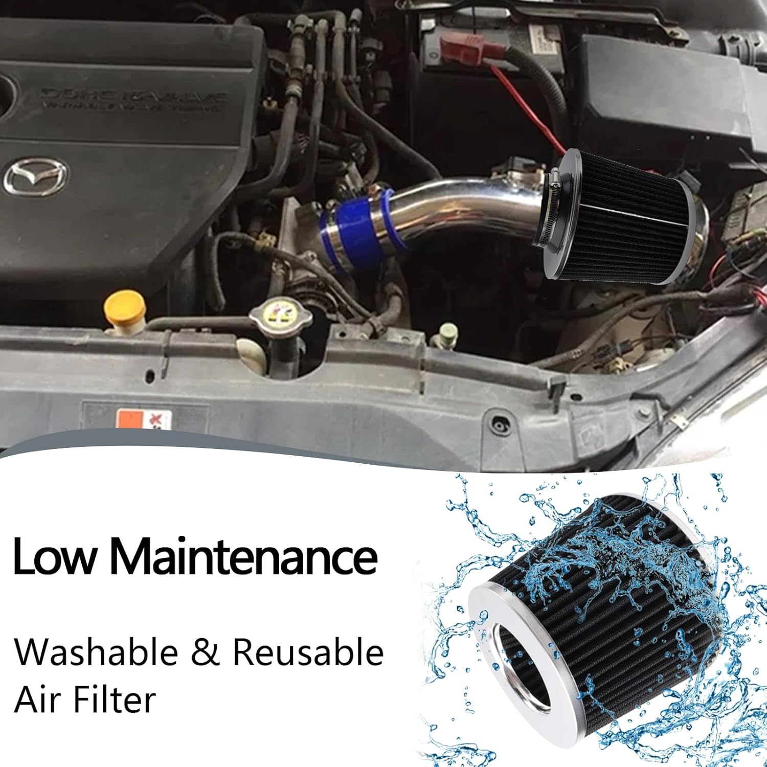 Cold Air Intake Kit Silver T-304 Aluminum with Black Washable Dry Filter High Performance Air Intake System Compatible with Mazda3 Mazda6 2.5L L4 2014-2016