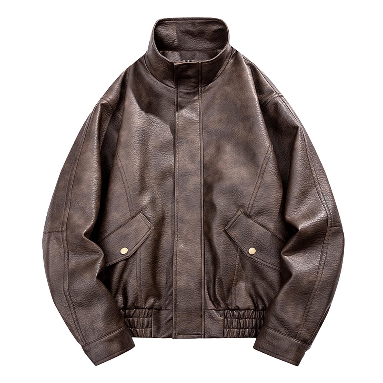 Generisch Sweatshirt Jacke Einfarbige Freizeit-Lederjacke für Herren