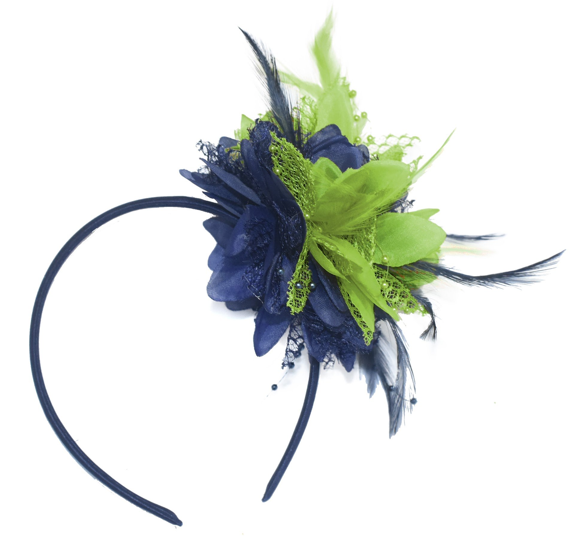 Caprilite Navy Blue and Lime Green Fascinator on Headband for Ascot Weddings