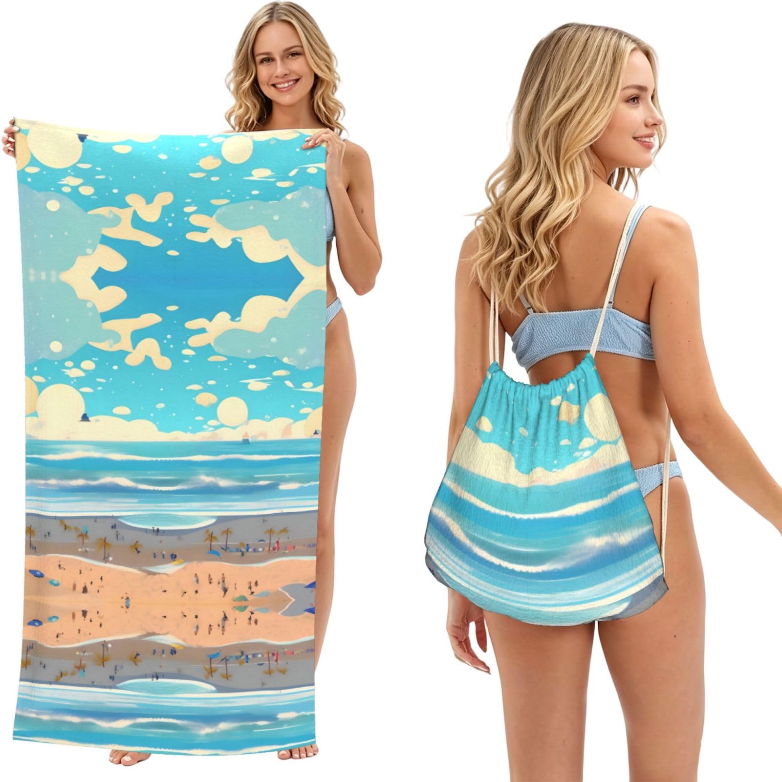 SXZVVBN Beach cartoon 2-in-1 Beach Towel Bag, Quick Dry Sand Free Travel Towel Backpack for Adults