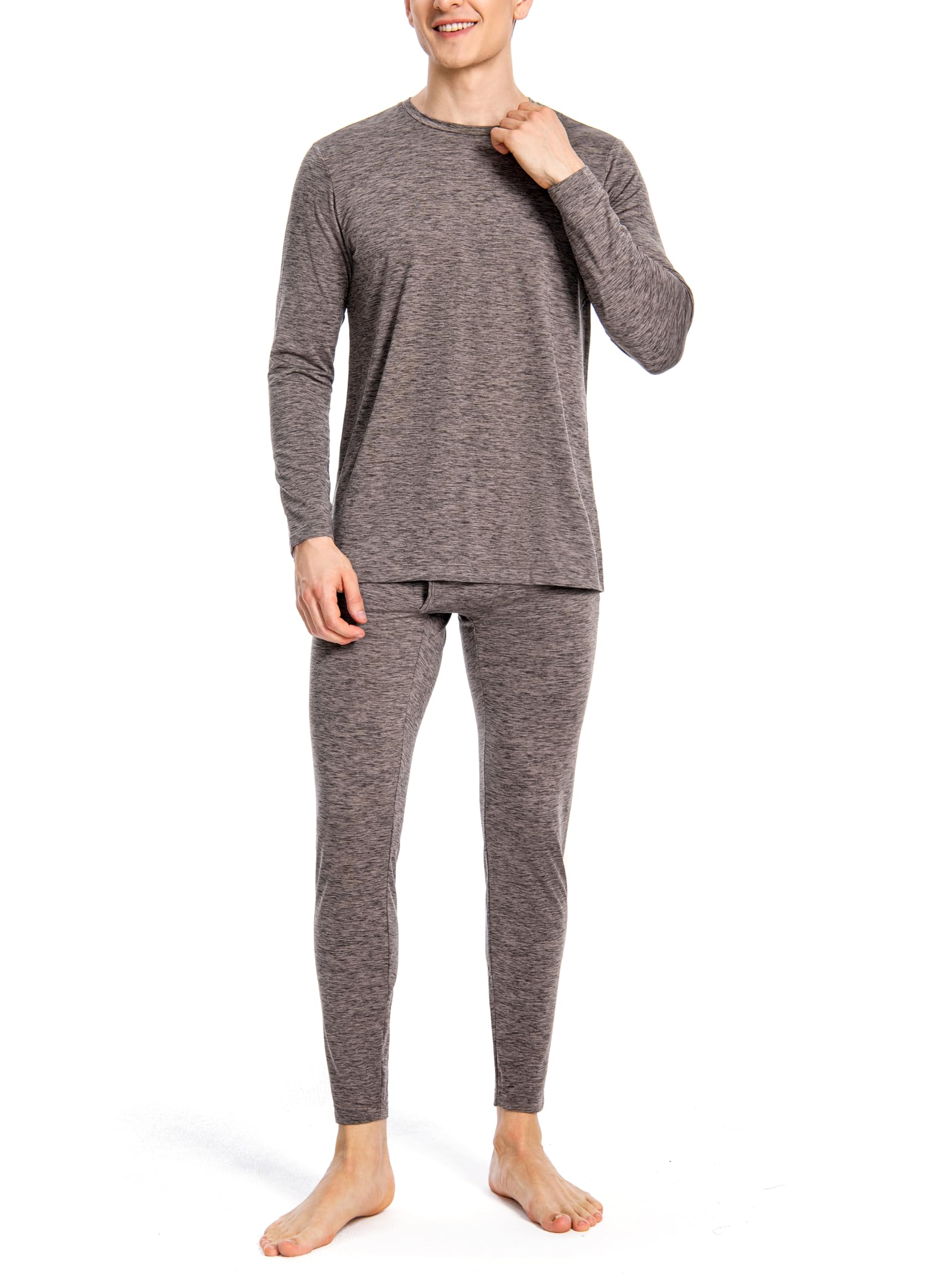 Nutria Set di Biancheria Intima Termica da Uomo Completo Intimo Termico in Pile Interno Funzionale, Maglietta e Pantaloni Termici Leggera Girocollo Manica Lunga Sci Corsa Ciclismo Palestra U07