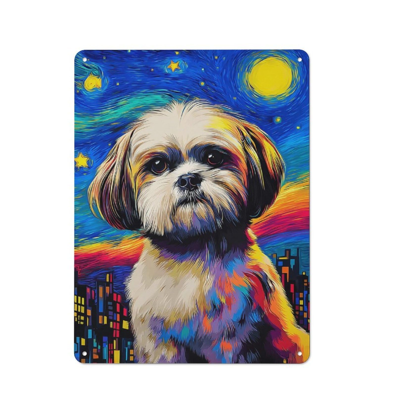 Junmoney Starry Night Dog Portrait -31 Metal Wall Sign 40X30cm Featuring For Bar Or Restaurant, For Themed Interiors In Bars And Restaurants